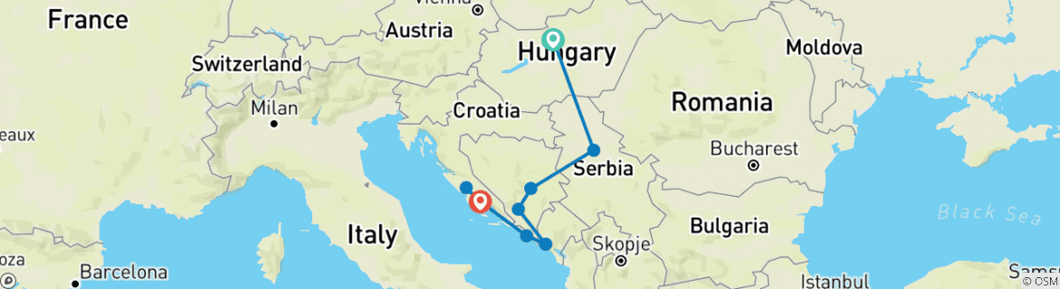 Image of a map showing the route of the tour