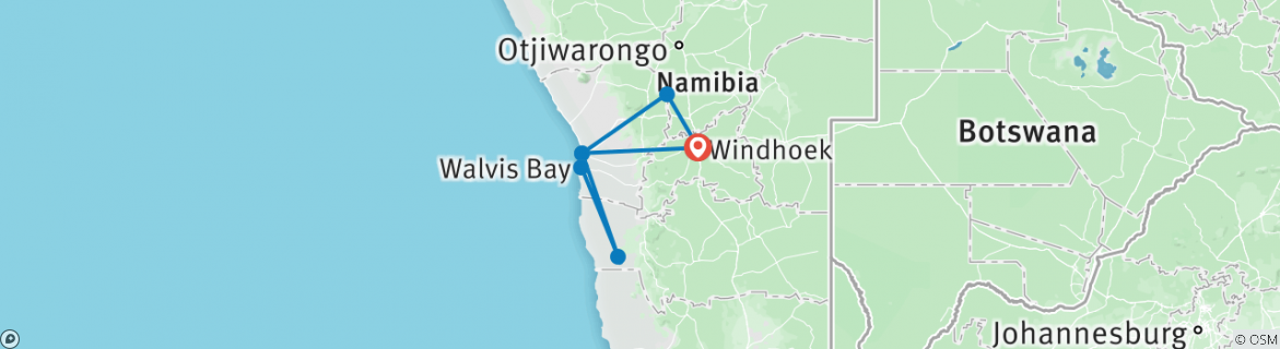 Image of a map showing the route of the tour