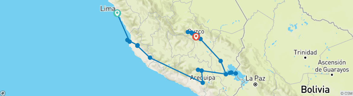 Image d'une carte montrant l'itinéraire du circuit