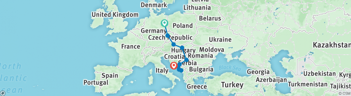 Image of a map showing the route of the tour