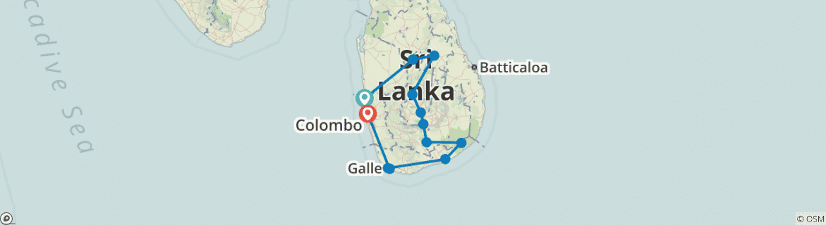 Image of a map showing the route of the tour
