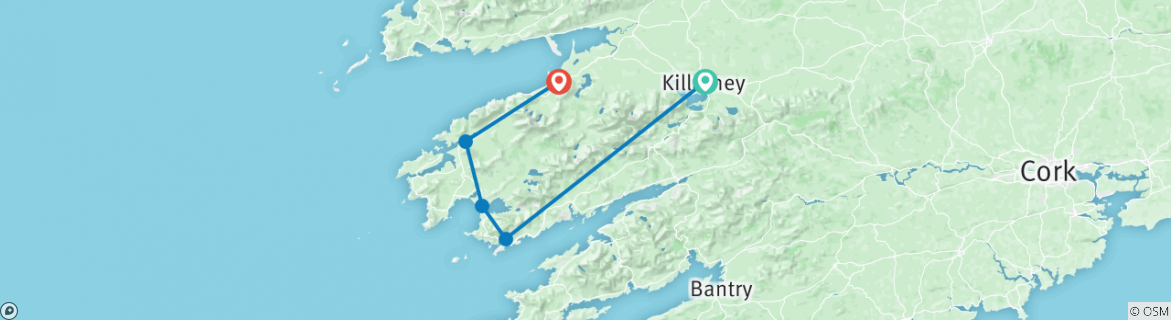 Image of a map showing the route of the tour