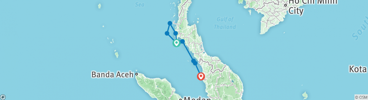 Image of a map showing the route of the tour