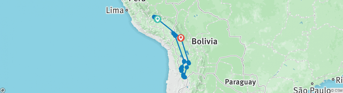 Image of a map showing the route of the tour