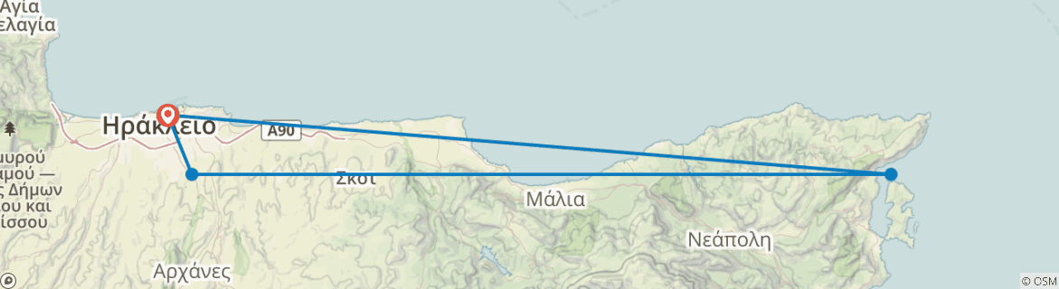 Image of a map showing the route of the tour