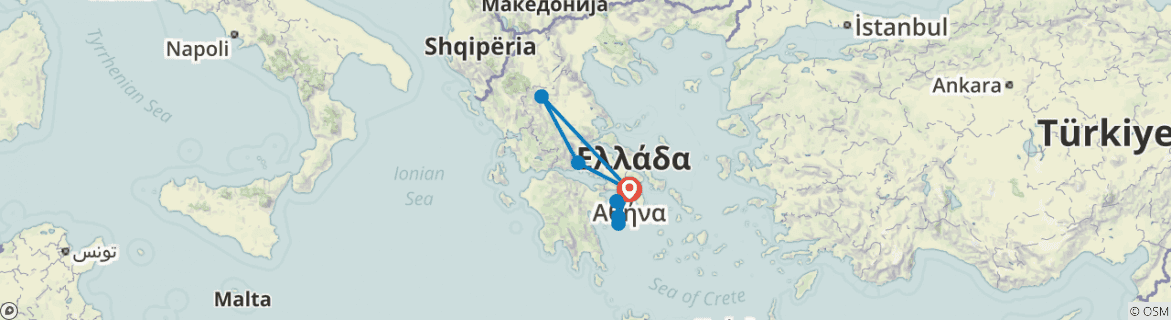 Image of a map showing the route of the tour