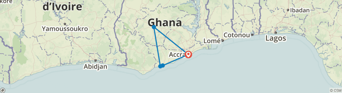 Image of a map showing the route of the tour