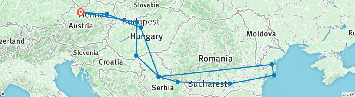 Image of a map showing the route of the tour