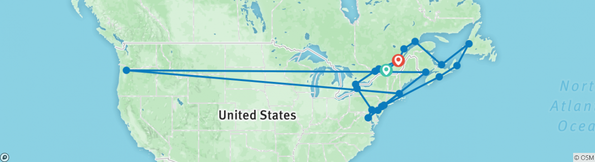 Image of a map showing the route of the tour