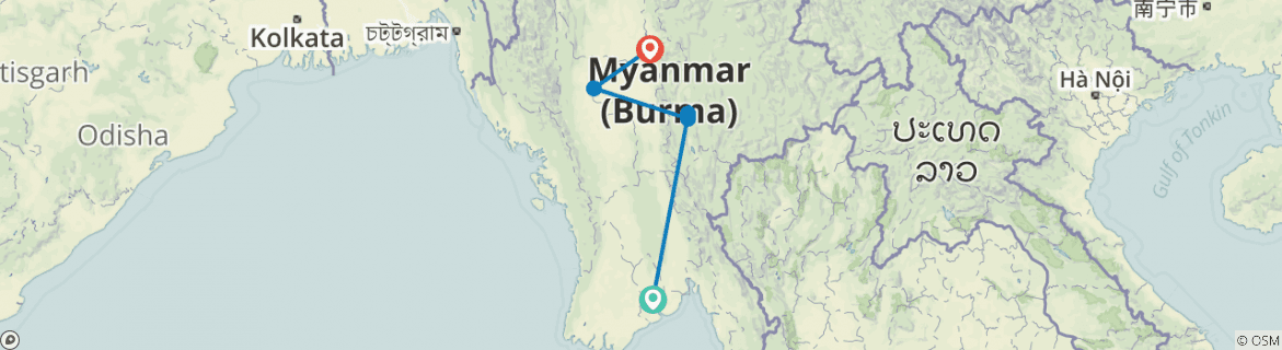 Image of a map showing the route of the tour