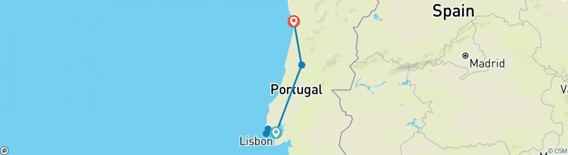 Image of a map showing the route of the tour