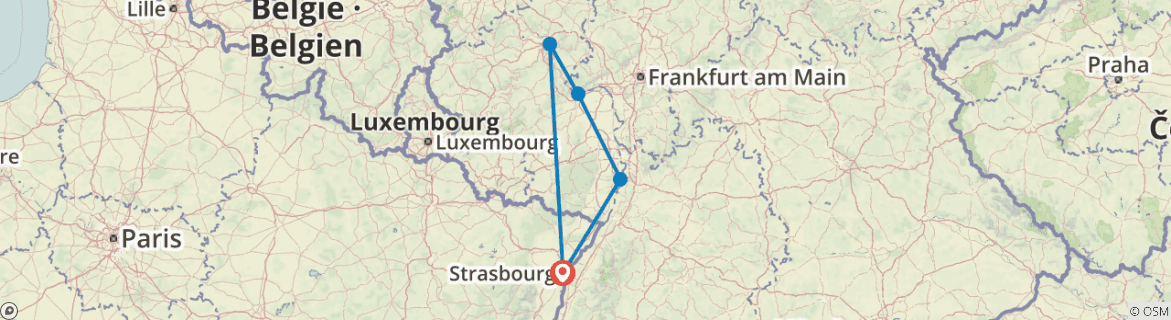 Image of a map showing the route of the tour