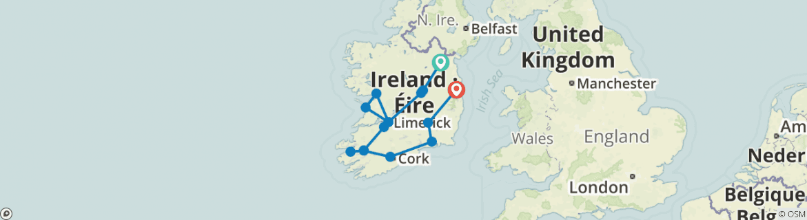 Image of a map showing the route of the tour