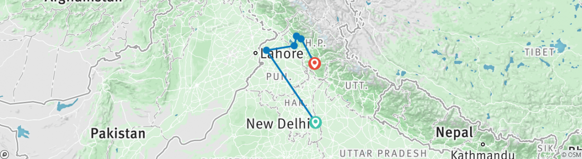 Image of a map showing the route of the tour