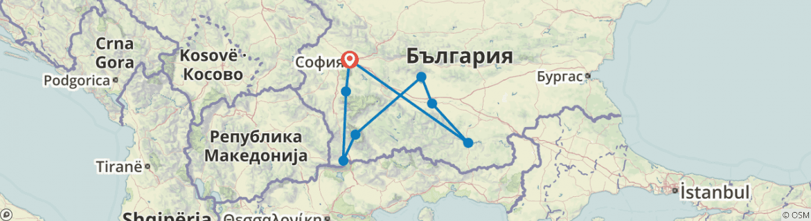 Image of a map showing the route of the tour