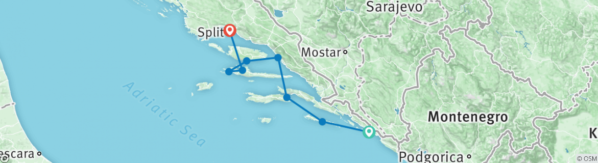 Image of a map showing the route of the tour