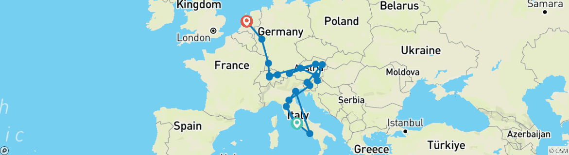 Image d'une carte montrant l'itinéraire du circuit