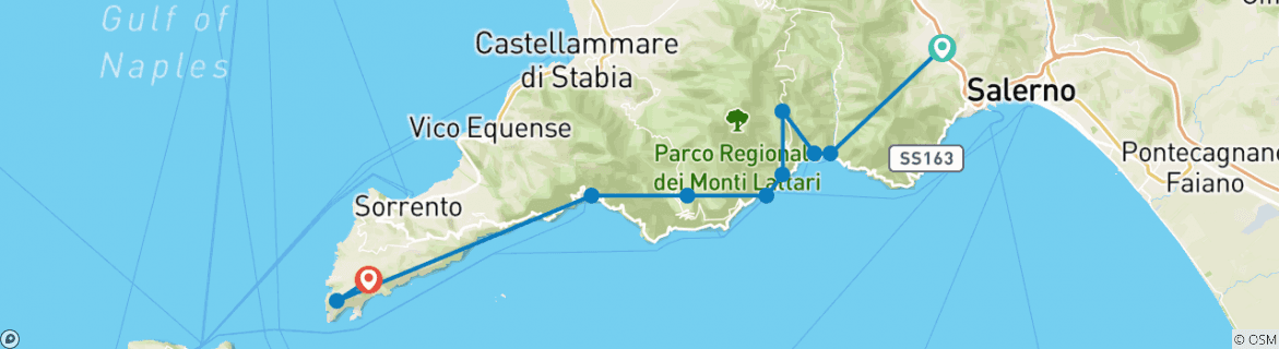 Image of a map showing the route of the tour