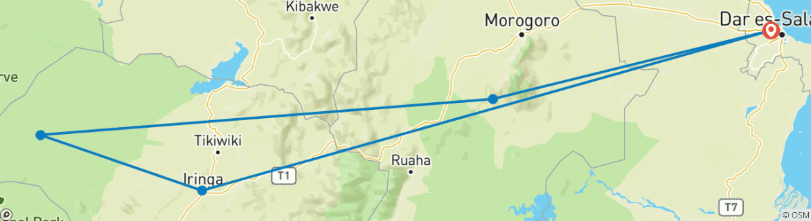 Image d'une carte montrant l'itinéraire du circuit