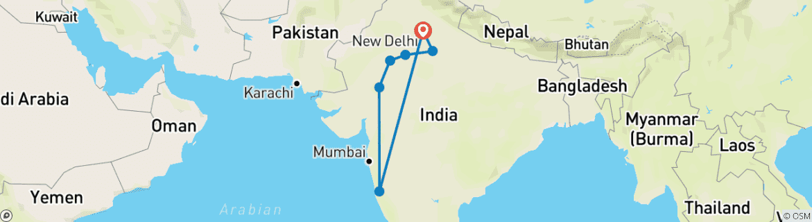 Image d'une carte montrant l'itinéraire du circuit