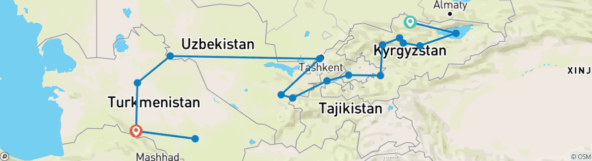 Image d'une carte montrant l'itinéraire du circuit