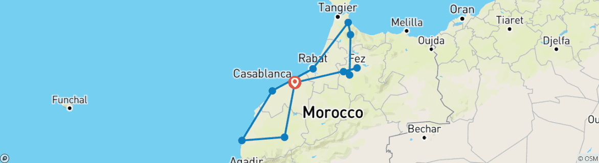 Image of a map showing the route of the tour