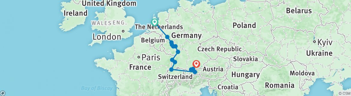 Karte mit der Reiseroute