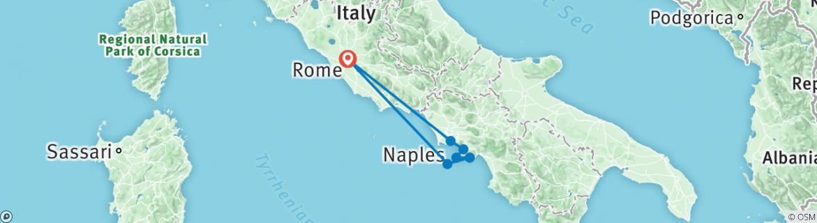 Image of a map showing the route of the tour