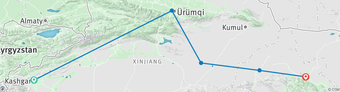 Image of a map showing the route of the tour