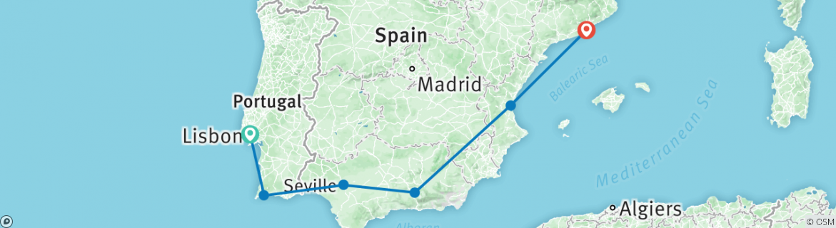 Image of a map showing the route of the tour