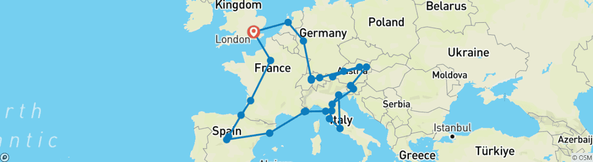 Image d'une carte montrant l'itinéraire du circuit