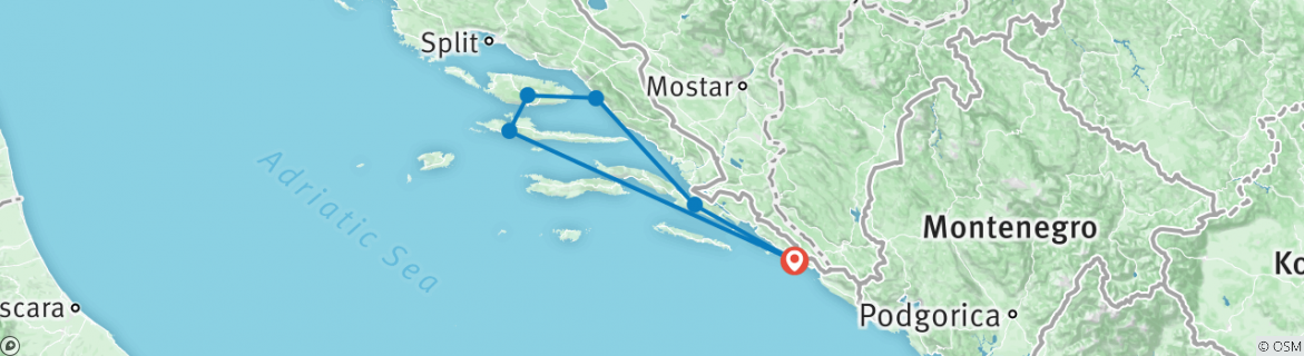 Image of a map showing the route of the tour