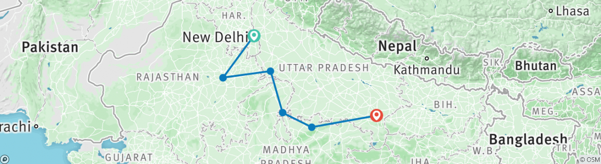 Image of a map showing the route of the tour