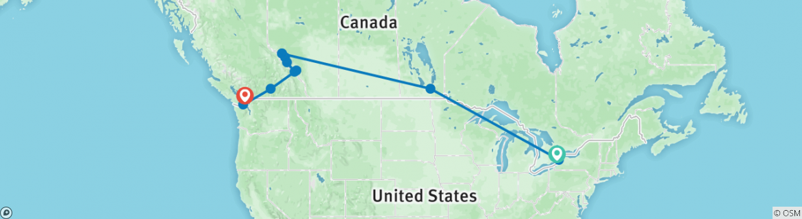 Image of a map showing the route of the tour