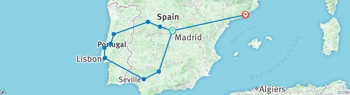 Image of a map showing the route of the tour