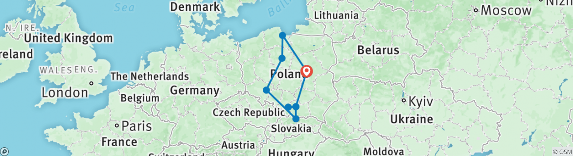 Image of a map showing the route of the tour