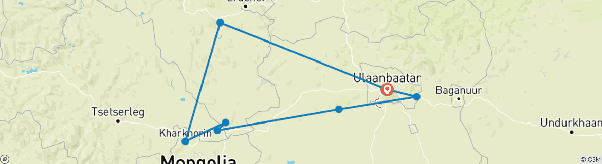 Carte du circuit Essence de la Mongolie - 5 jours