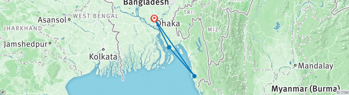 Image of a map showing the route of the tour