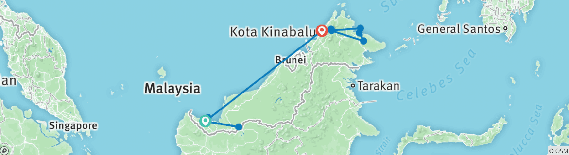Image of a map showing the route of the tour
