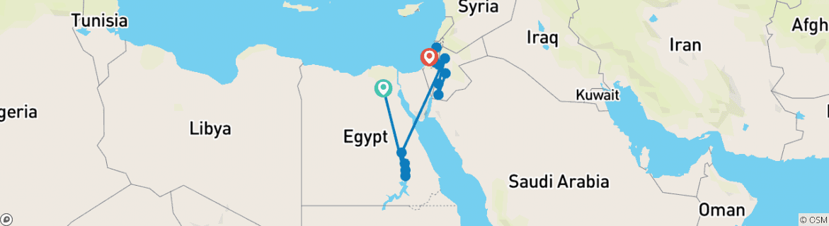 Image of a map showing the route of the tour