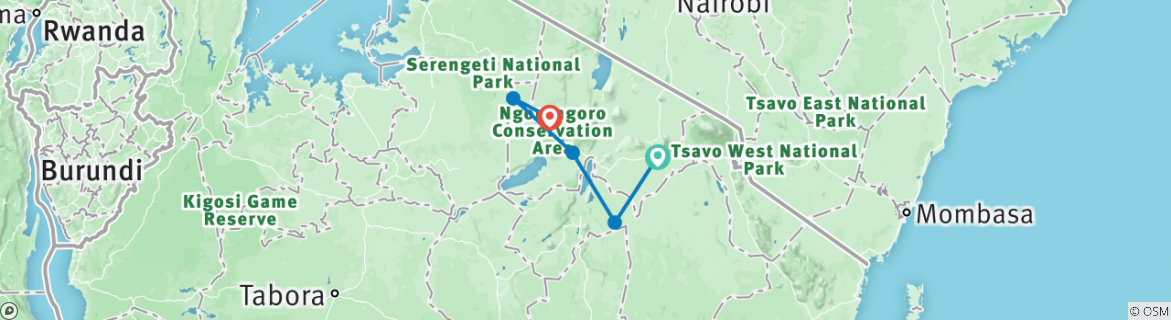 Image of a map showing the route of the tour