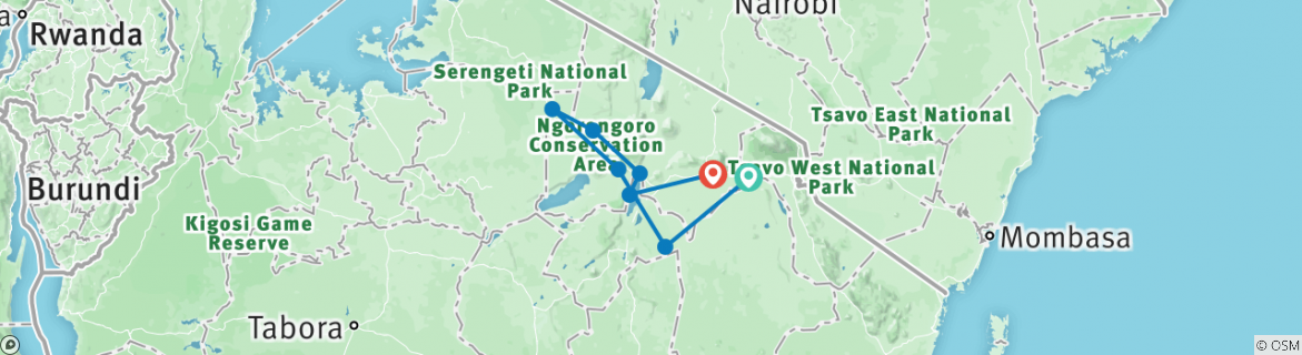 Image of a map showing the route of the tour