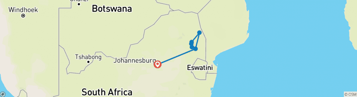Image of a map showing the route of the tour