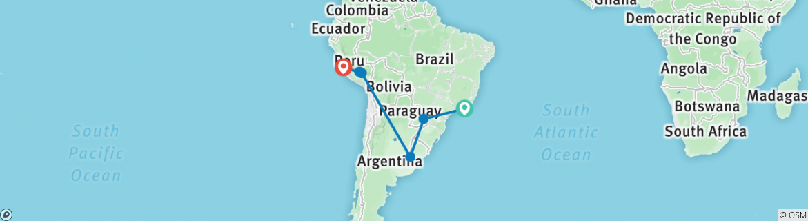 Image of a map showing the route of the tour