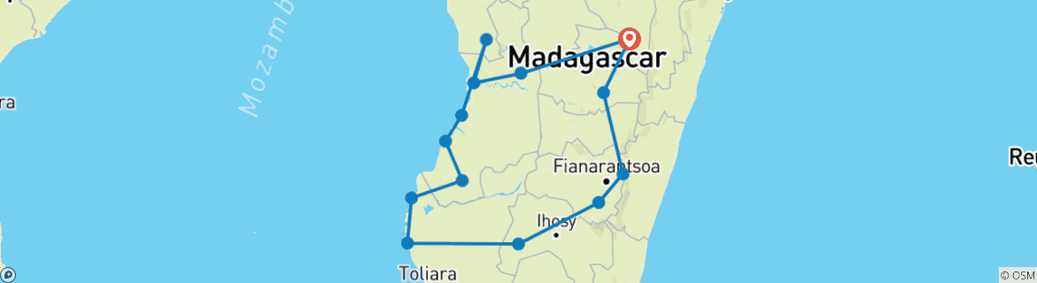 Image d'une carte montrant l'itinéraire du circuit