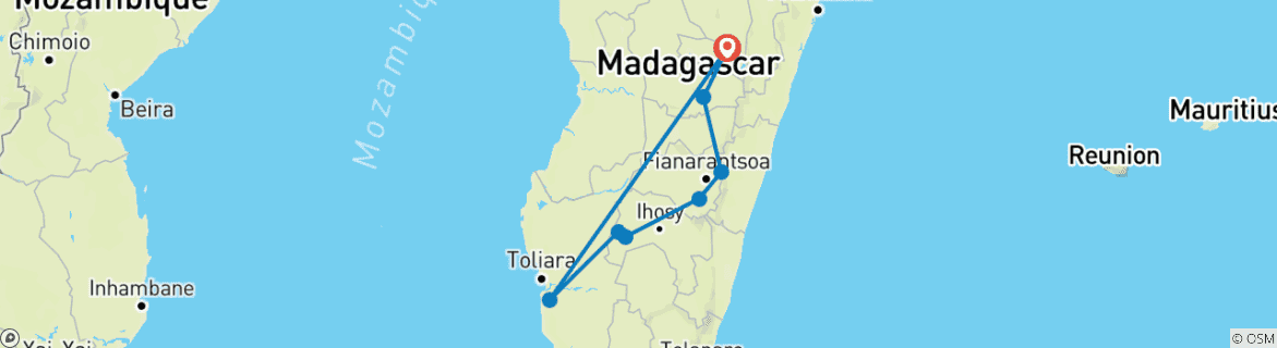 Image of a map showing the route of the tour