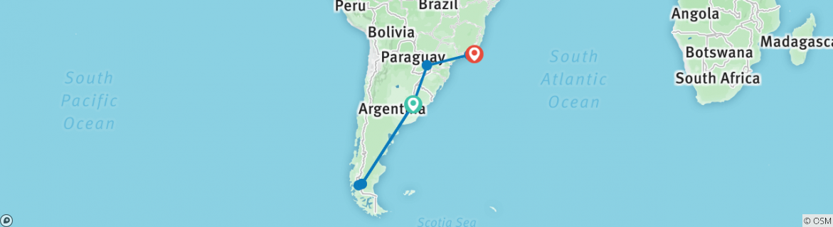 Image of a map showing the route of the tour