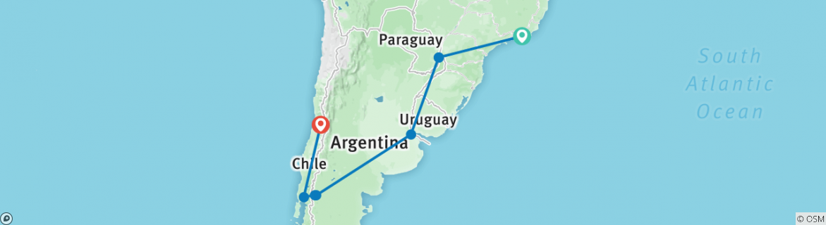 Image of a map showing the route of the tour