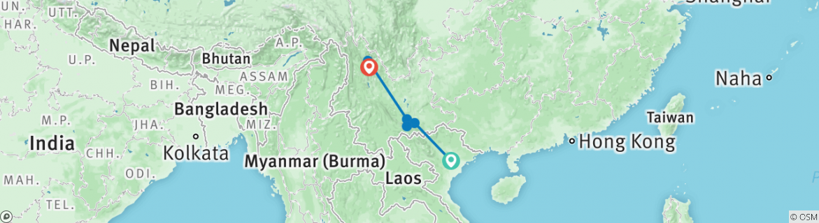 Image of a map showing the route of the tour