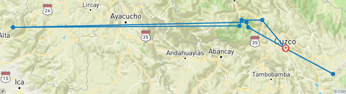 Carte du circuit Pérou : Trek dans la jungle inca et la montagne arc-en-ciel
